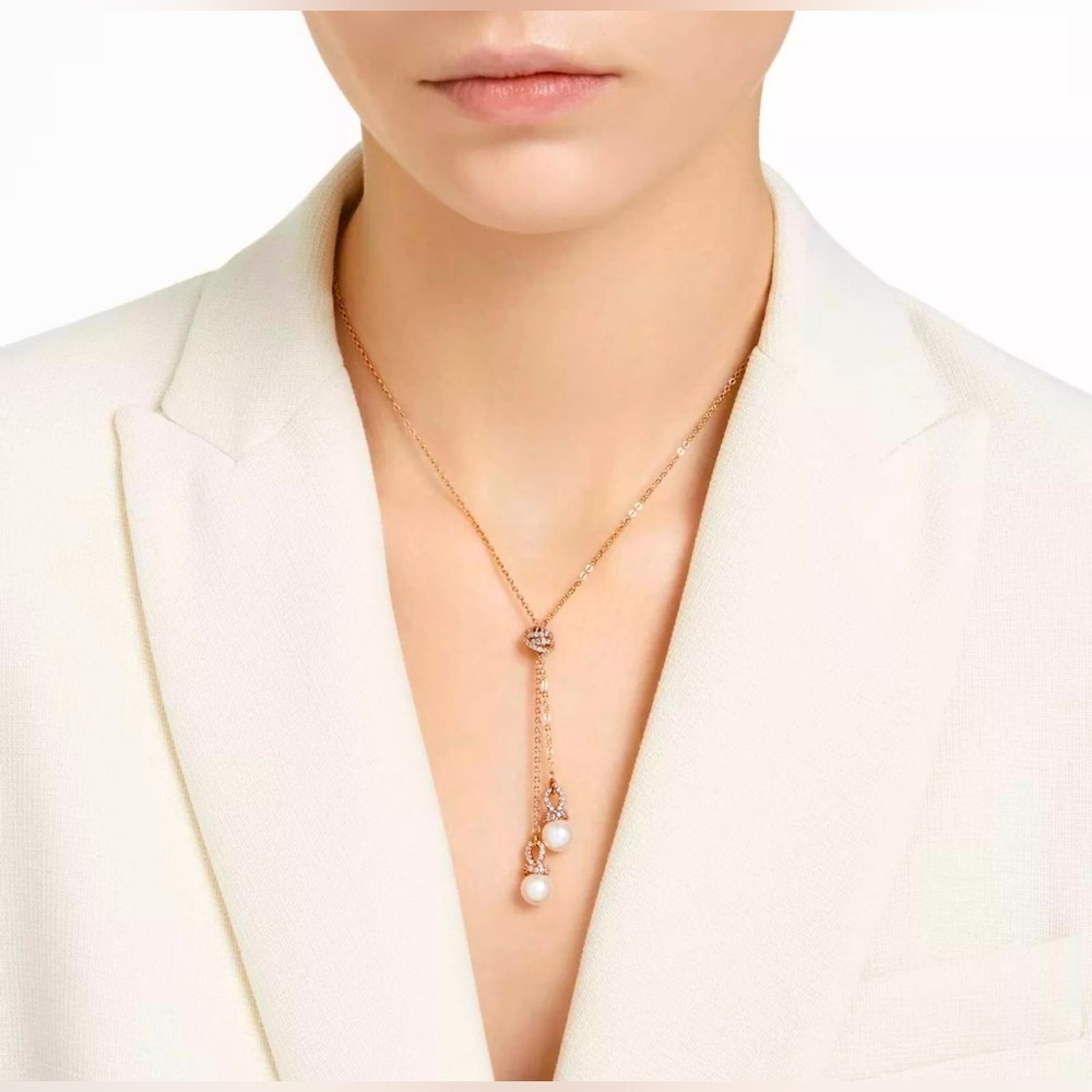 NEW in box!!  SWAROVSKI Rose Gold Crystal Pearl Originally Y Necklace 5669521